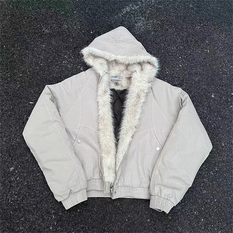 网图有货座山雕毛领外套男复古帆布水洗棉服夹克情侣JK97-P120,男装夹克,星座1505
