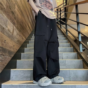 夏季休闲长裤口袋工装裤男学生帅气直筒运动阔腿外穿短裤KP09,女生帅气短发怎么穿搭图片