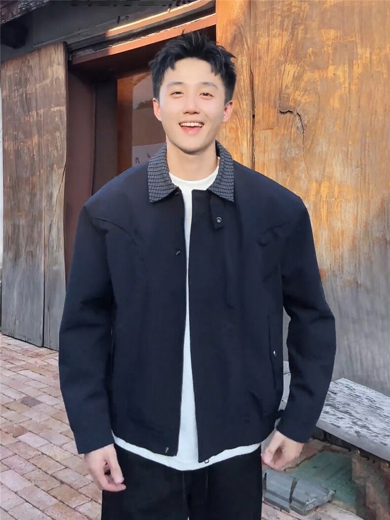 网图现货秋季拼接撞色翻领意式夹克外套立体裁剪外套夹克男P58,男装夹克,电商C306-1