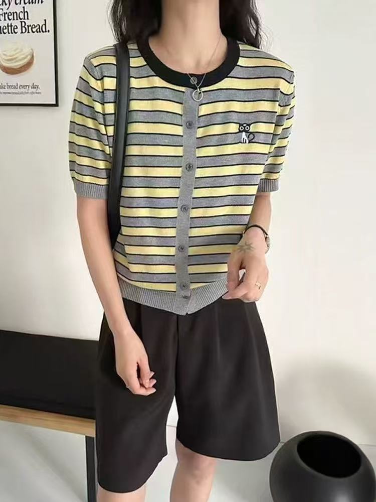 6羊毛条纹小猫咪绣开衫,针织衫/毛衣,天佑贝依