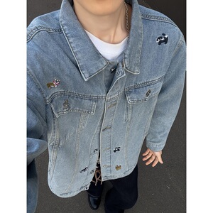 春秋季牛仔外套男刺绣修身夹克学生青年大码牛仔衣服上衣 J90图片