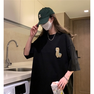 中性 夏季毛巾绣羊驼卡通圆领宽松半袖T恤女短袖潮 D289 P25 控39图片