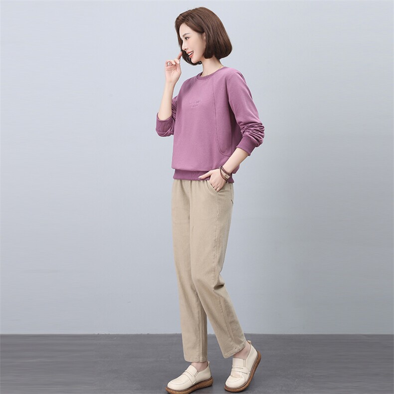 2024春新款时尚休闲套装女宽松显瘦长袖上衣阔腿裤两件套,女装套装/套裙,悦见她
