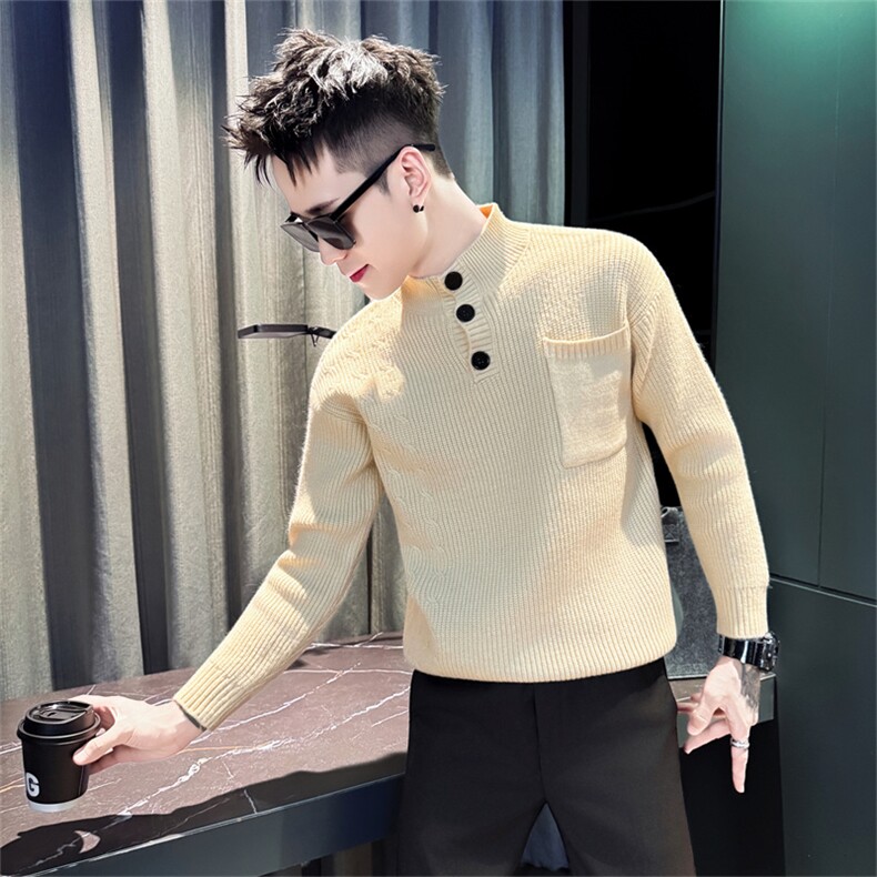 M547-P78-控108男高领保暖毛衣内搭时尚秋冬新款长袖休闲男装排扣图片
