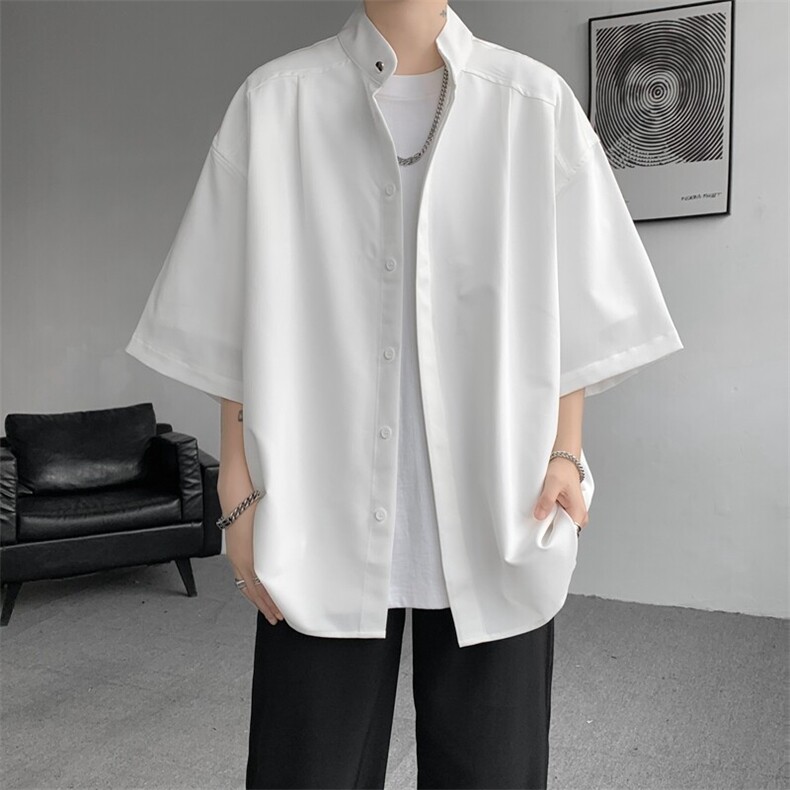 8XL-M中山领新中式短袖衬衫大码痞帅休闲半袖垂感衬衣DC5002/P50,男装衬衫,电商B238