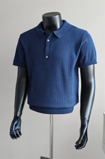 盗图老钱风新贵坑条纹纯色翻领针织短袖POLO衫E77154/P55控78，男装T恤，电商A243