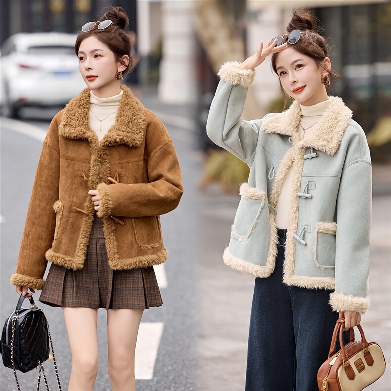 巨好看鹿皮绒皮毛一体外套女冬季新款小个子短款加绒加厚棉服图片