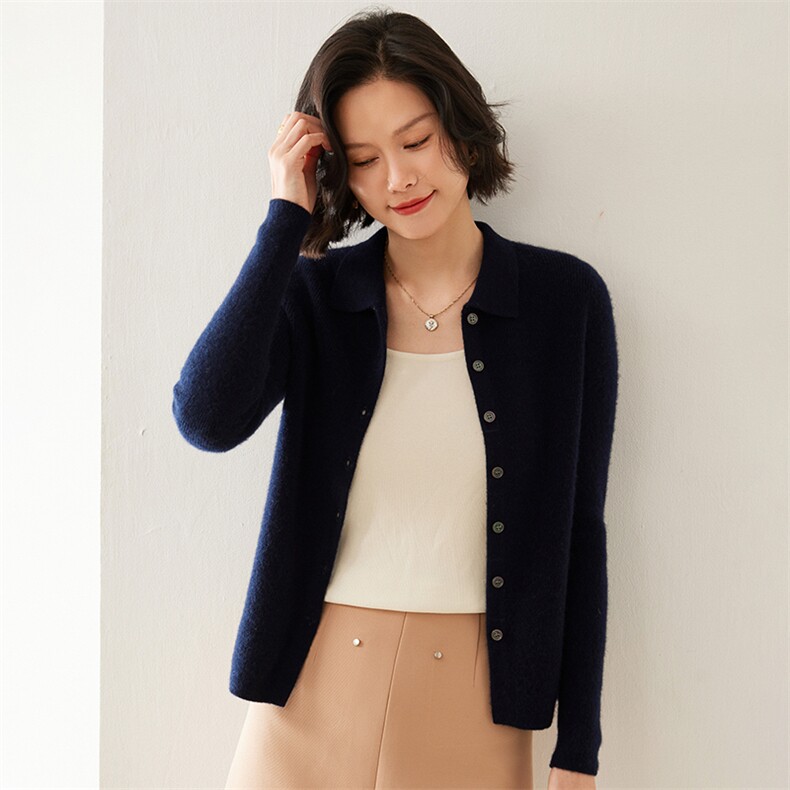 秋季新款翻领修身显瘦女士长袖35%羊绒衫,女装羊绒衫,七柒羊绒