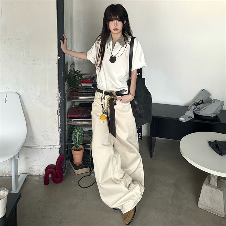 得物抖音高品质二开夏季美式潮牌假两件格子衬衫翻领高街短袖T恤,男装T恤,电商A486