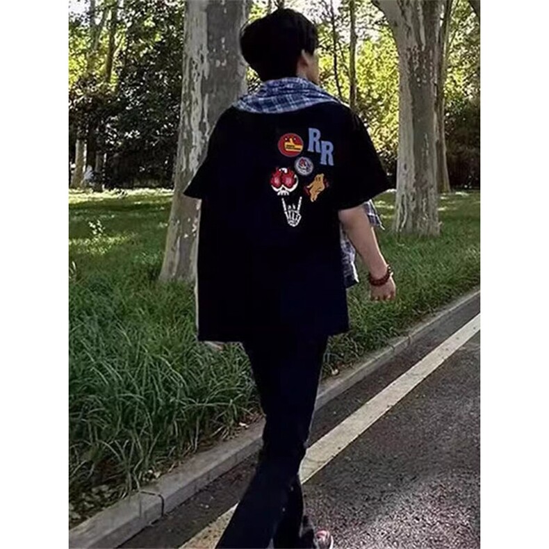 万针全刺绣工艺高品质260克纯棉双纱美式宽松百搭短袖T恤特P33,男装T恤,电商A486