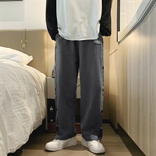 排扣腰果花裤子男春季港风宽松直筒休闲裤ins束脚运动裤K347-P35图片