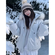 绒毛领连帽夹克冲锋衣女秋冬派克服宽松减龄外套棉服MA506，男装夹克，星座1116A（原606A-3）