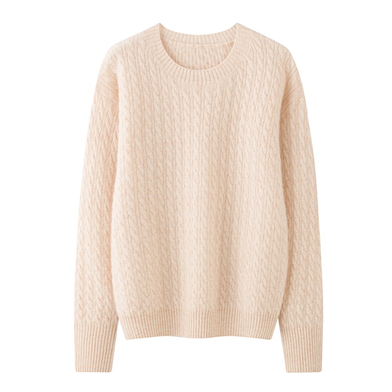 2025秋季新款羊绒衫女100山羊绒圆领经典绞花上衣优雅通勤羊绒衫，女装羊绒衫，绒又羊绒