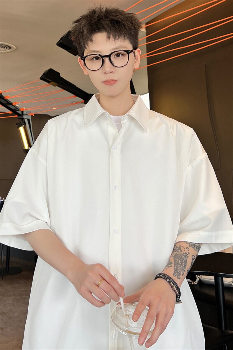 ！2025夏季新款男士冰丝短袖衬衫纯色垂感衬衣CS09特P25,男装衬衫,电商B220