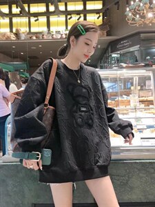 面料压花小熊卫衣图片