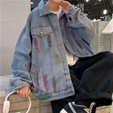 破洞牛仔外套男秋季ins潮牌韩版潮流宽松涂鸦休闲夹克JK3001-P65，男装夹克，星座1008-1