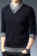 2023年冬季新款男士V领毛衣莫代尔针织衫打底衫男装保暖，男装针织衫/毛衣，电商B360