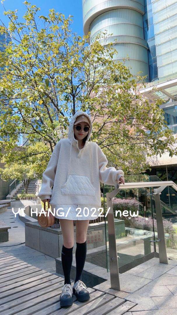 颗粒绒压格加绒卫衣一杭主推款，女装卫衣/绒衫，一杭