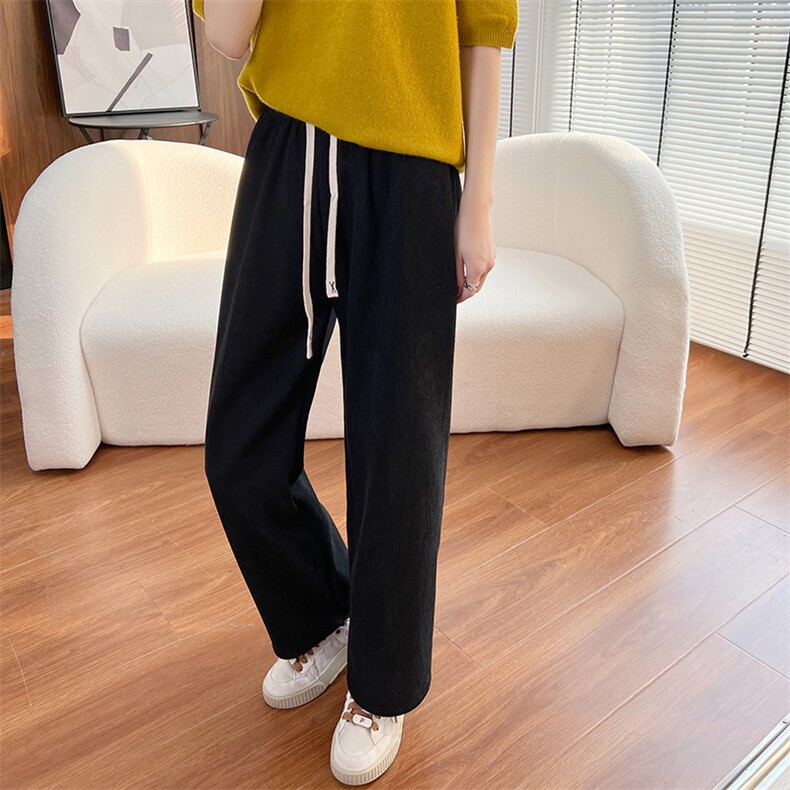 阔腿裤女裤子春秋冬季直筒宽松高腰垂感加厚显瘦长款,女装休闲裤,暖习羊绒