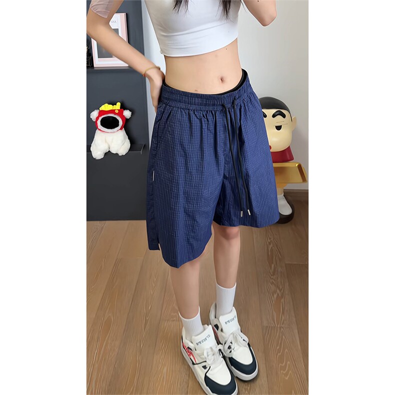 松弛感亚麻阔腿短裤女宽松松紧腰五分裤休闲裤子DK8700-特价P24，男装牛仔裤，电商A007