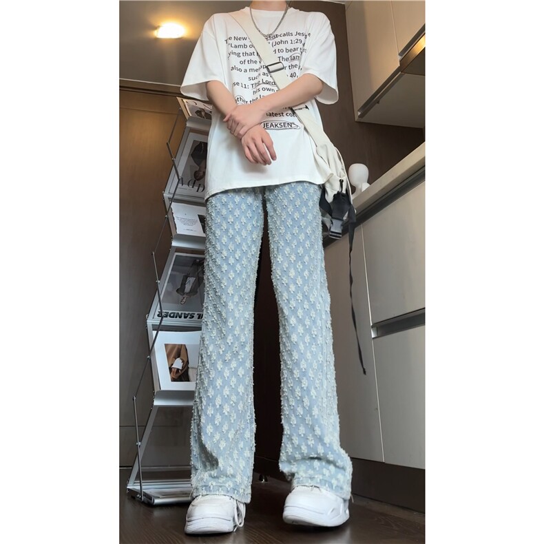 2025夏季新款美式高街提花满印直筒牛仔裤B315-K24159-p60控78,男装牛仔裤,电商B315