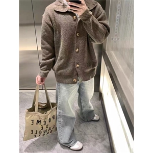 小众高领慵懒风开衫毛衣外套男女宽松休闲针织衫上衣CMY01图片