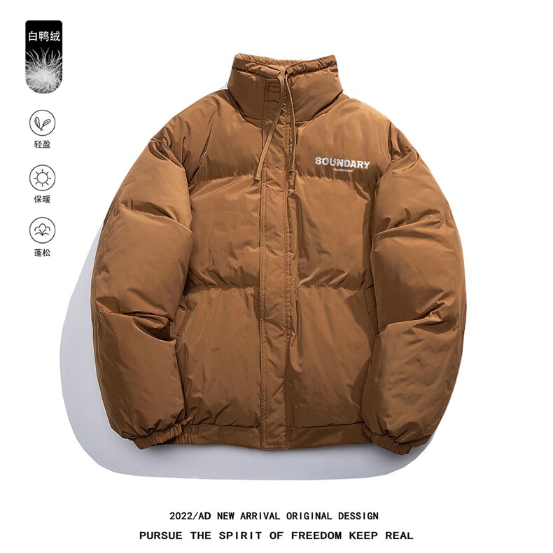 白鸭绒白底22冬季新品休闲百搭字母印花立领羽绒服YR225P195控258图片