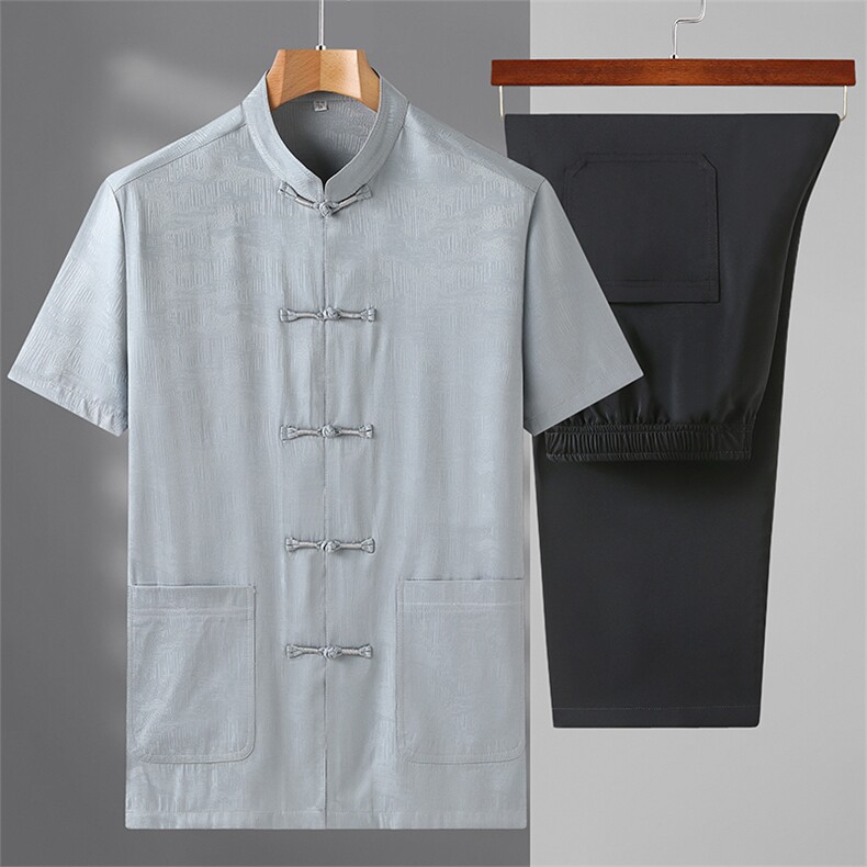 风男士套装衣服短袖唐装汉服夏季暗花纹两件套t恤CM228-P105,男装民族服装,星座1105-3