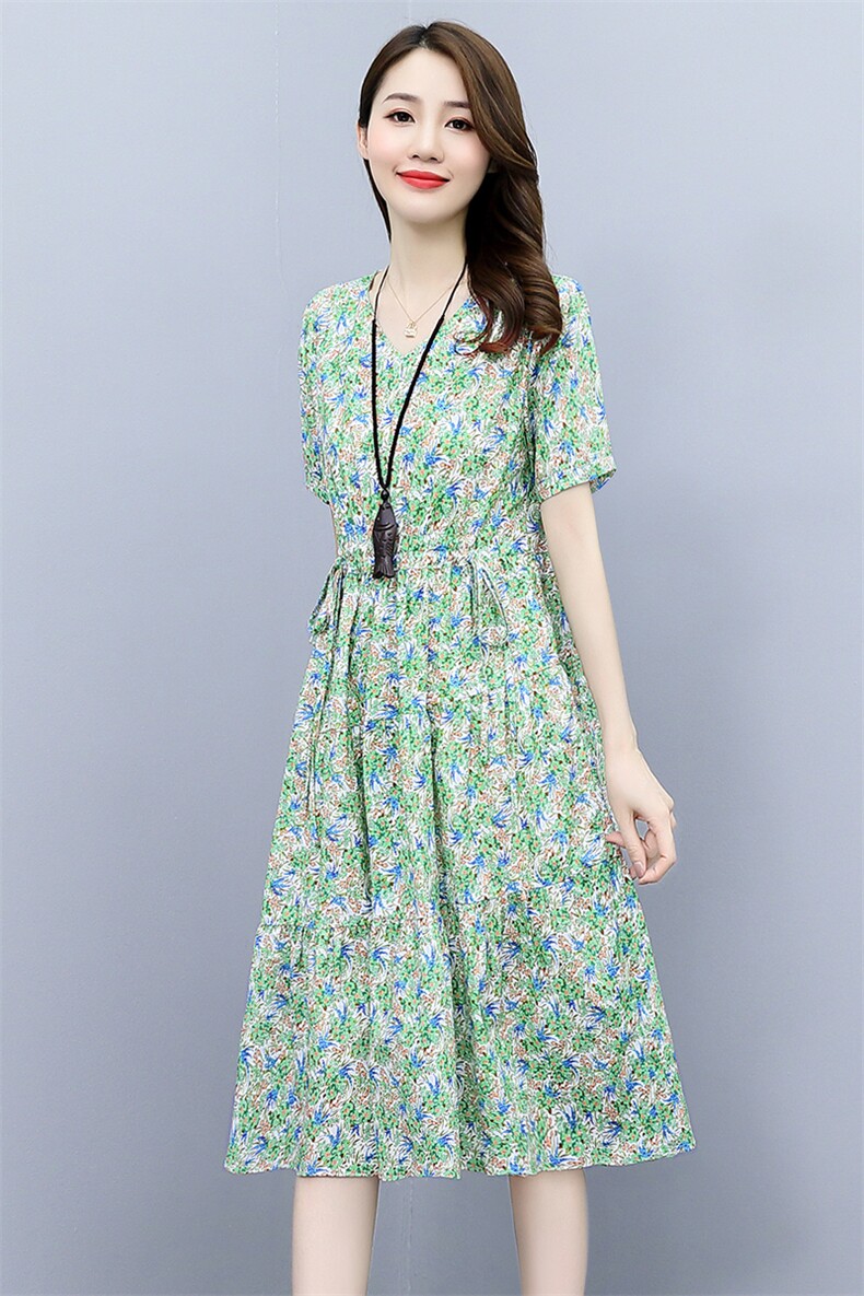 小碎花棉麻连衣裙女2025新款小个子收腰显瘦减龄夏天短袖亚麻裙子,女装连衣裙,关键词