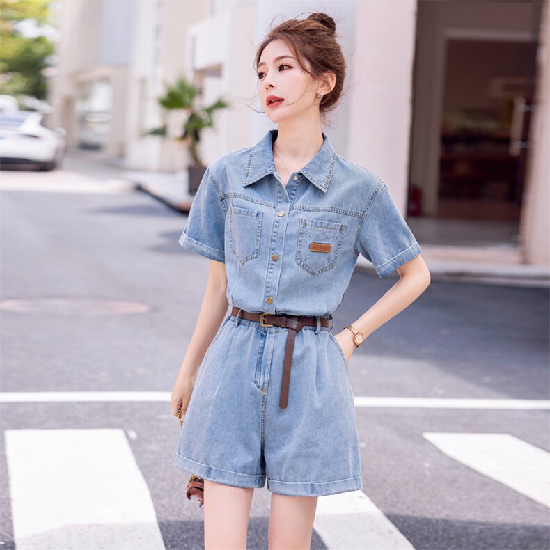 时尚工装牛仔连体裤女2025夏季新品高腰显瘦休闲短裤,女装连体裤,新思路