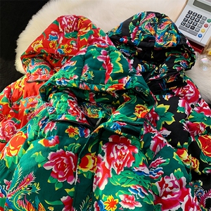 MY206东北大花连帽棉衣外套风汉服大码宽松男女棉服棉袄保暖图片