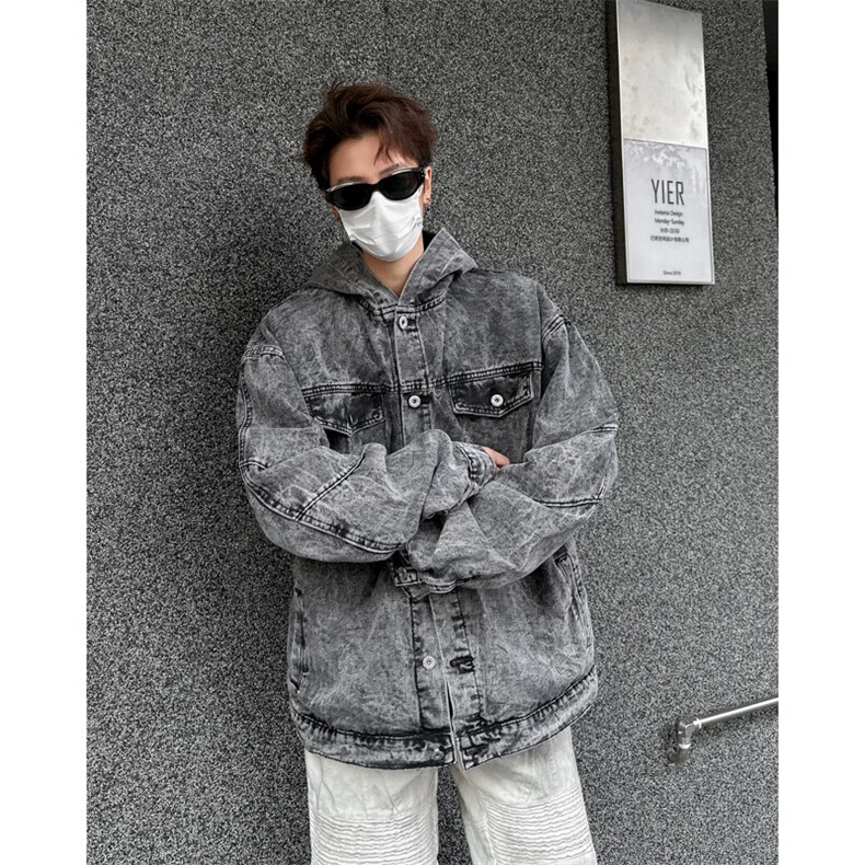 美式复古做旧解构拉链连帽牛仔夹克外套春秋宽松上衣JK03612-P69,男装工装外套,星座308B-1
