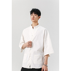 8XL-M风大码夏短袖衬衫男外套棉麻七分袖上衣CS505P60控78，男装衬衫，电商D206-1