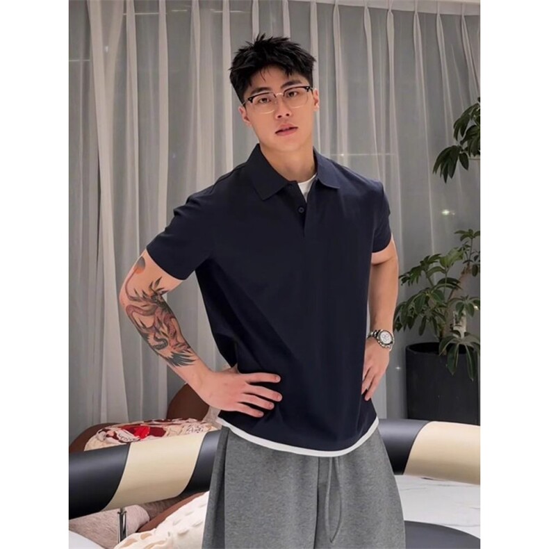 T512-特P35!现货！！夏季设计感翻领假两件短袖Polo衫短袖T恤，男装T恤，星座1811B