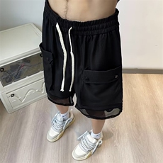 美式街头短裤女夏季抽绳黑色中裤阔腿运动五分裤宽松直筒休闲，男装休闲裤，星座716-2
