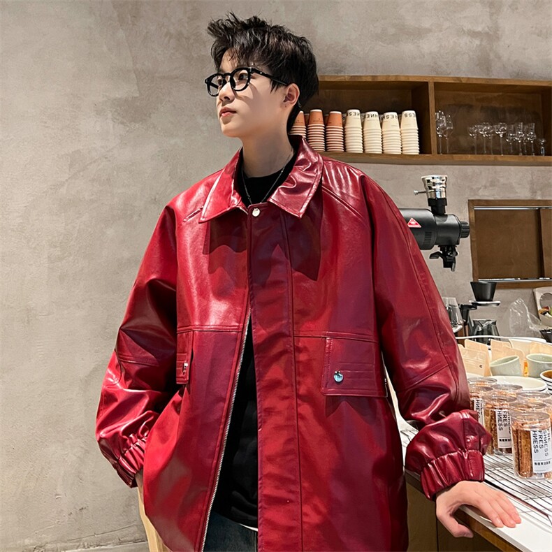 直播！5色~2023秋新款精品男士PU皮衣情侣外套JK195P100控158，男装皮衣，电商B220