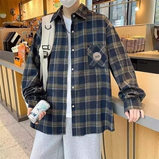 格子衬衫男春秋2025新款日系复古长袖衬衣男士高端宽松休闲外套潮，男装衬衫，星座601-1