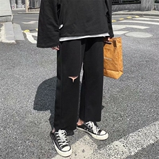 港风夏季薄款男休闲裤破洞宽松阔腿直筒九分裤，男装休闲裤，星座1013-1