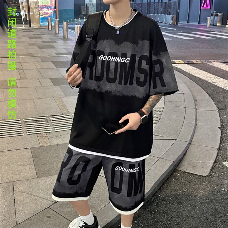 量大优供视频菠萝格套装短袖短裤男大码M-5XTZ22-特P53,男装休闲套装,电商B325