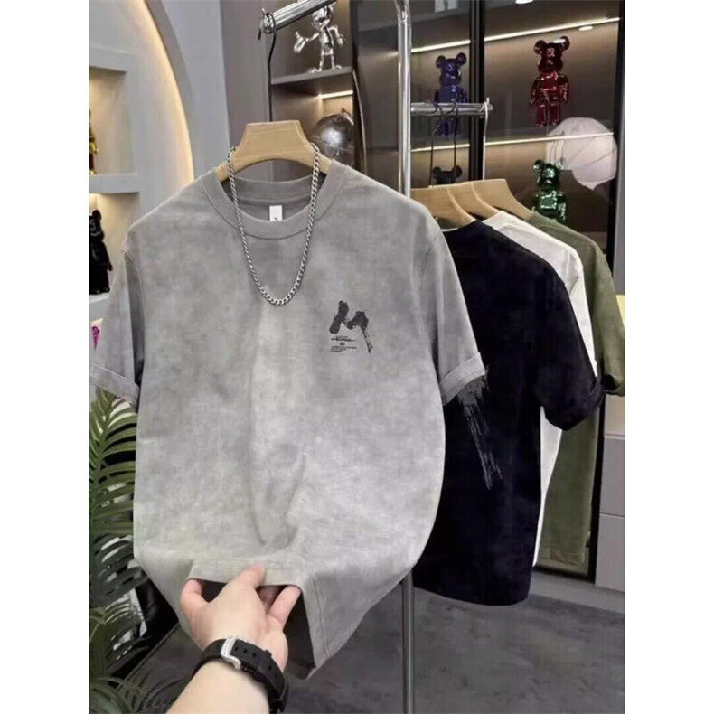 M611-P35夏季新款水洗印花字母短袖t恤男扎染潮流ins修身上衣,男装T恤,星座617A-1（原B318A）