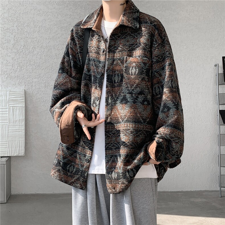 8XL-M复古大码民族风衬衫男款春季加厚粗呢藏式外套CS29001P68,男装民族服装,电商B312