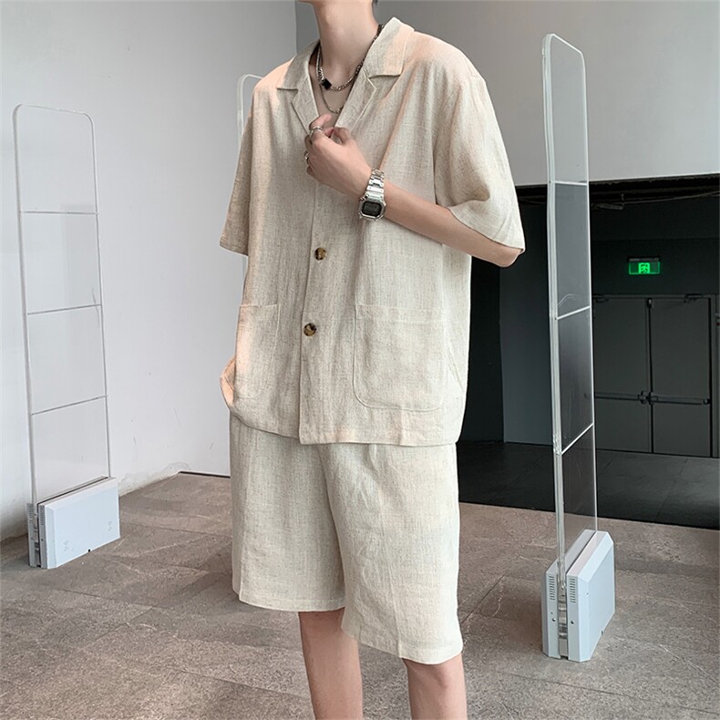 8XL-M 特大码风男装棉麻亚麻套装七分袖五分裤TZ101P110控138图片
