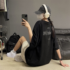 乌梅紫色刺绣短袖男款夏季美式潮牌宽松休闲大码T恤麂皮绒五分袖，男装T恤，星座412-3