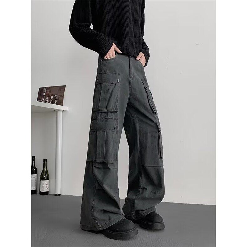 QZ087-P70美式复古高街全棉多口袋工装裤小众宽松阔腿拖地裤子,男装休闲裤,电商C233