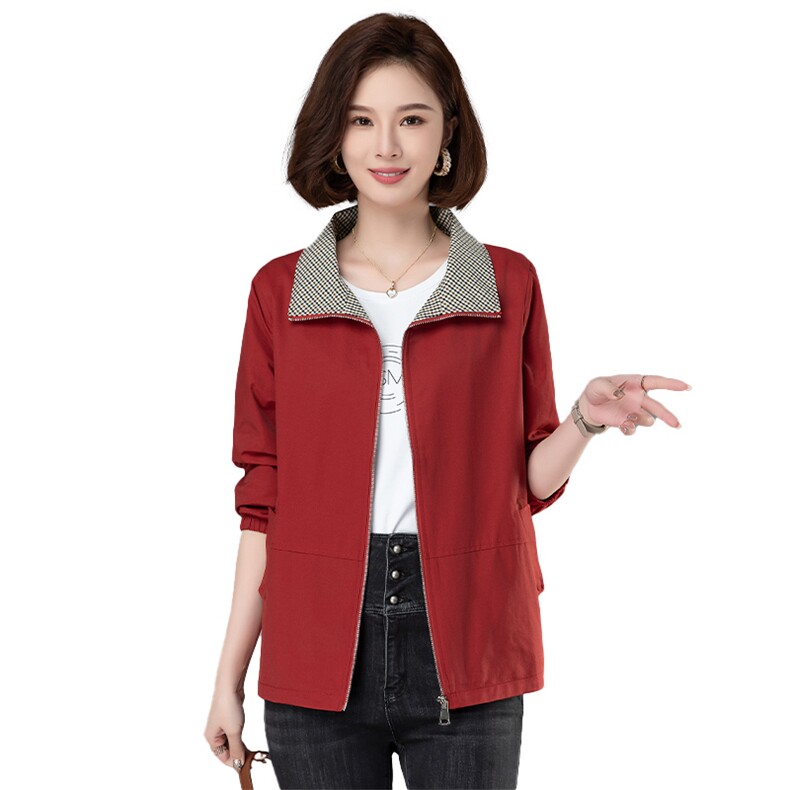 【M-4XL】格子拼接外套女春秋新款短外套中年妈妈大码夹克秋季,女装短外套,3200格调