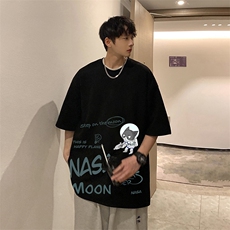 NASA联名同款麂皮绒短袖t恤男大码半袖男JD82187-P25，男装T恤，电商A040