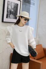 大花边七分袖拼接卫衣，女装卫衣/绒衫，春信拙源