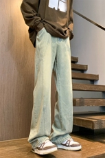 美式高街渐变水洗牛仔裤男款微喇拼接潮牌裤子复古KZ014P63加绒73，男装牛仔裤，电商B312