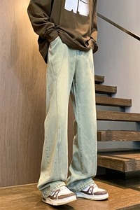 美式高街渐变水洗牛仔裤男款微喇拼接潮牌裤子复古KZ014P63加绒73图片