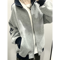 抖音得物高品质26春装美式高街重磅结构拼接织带立领卫衣外套CM42，女装短外套，电商A486-1
